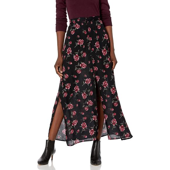Dark Floral Maxi Skirt Chiffon Front Slits Romantic Coquette Dark Fairy Event - Picture 7 of 11